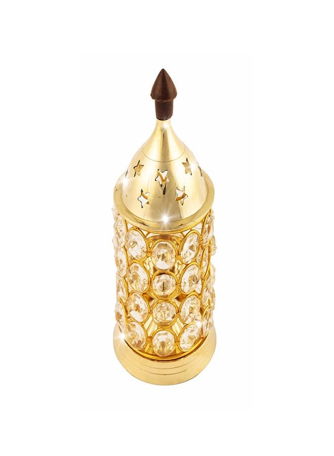 شوبكارت مصباح زيت كريستالي صغير مزخرف من النحاس الأصفر من Shubhkart Nitya Crystal، قطعة زينة ديوالي - فانوس عميق، هدية ديوالي، ديكور منزلي، مصباح بوجا، حامل شموع الشاي (ارتفاع 5.11 بوصة) - 180 جرام - Image 1